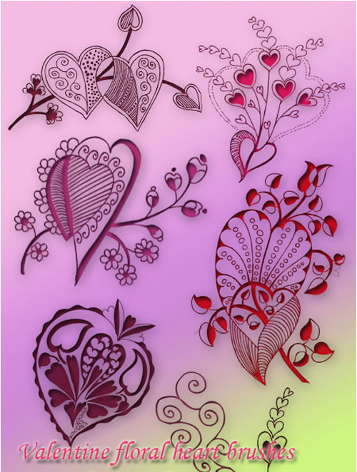 Valentine Floral Decorative Heart Brushes for Photoshop #1