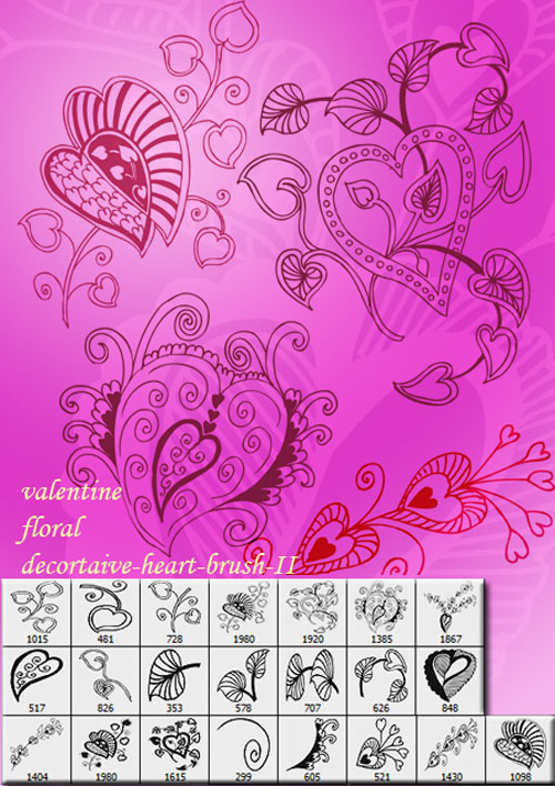 Valentine Floral Decorative Heart Brushes for Photoshop #2