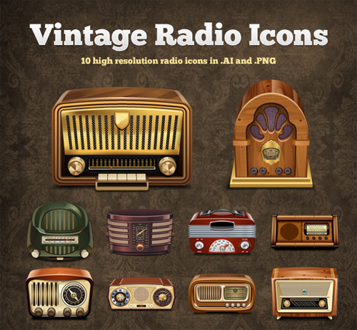 Vintage Radio Vector Icons