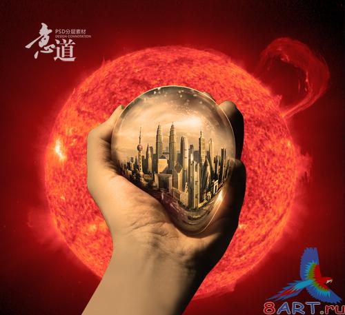 PSD layered material holding the glass city