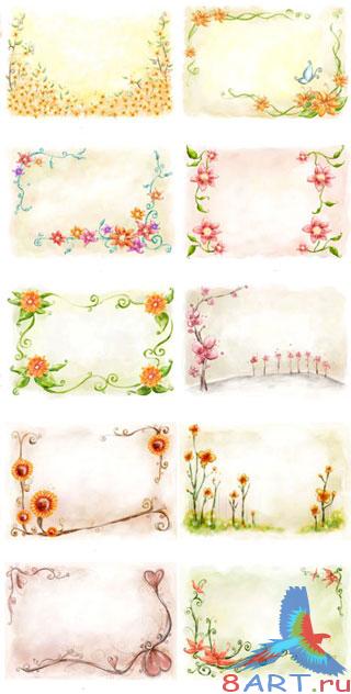 Flower frame and ornaments / PSD