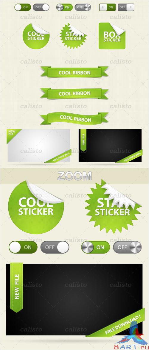 Green UI Pack - Switches, Stickers, Ribbons, Boxes