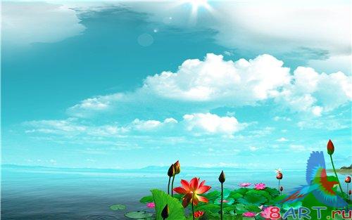 PSD - Vivid Flowers near the Lake