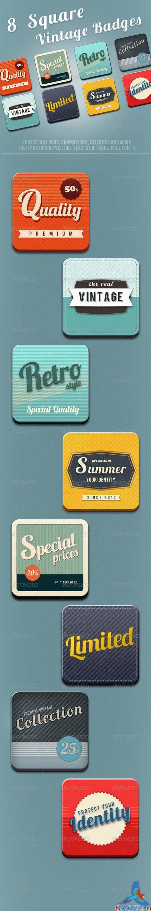 GraphicRiver 8 Square Vintage Badges