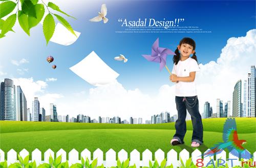 Pretty girl on the background of PSD