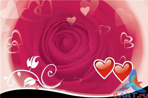 PSD - Pink Roses with hearts