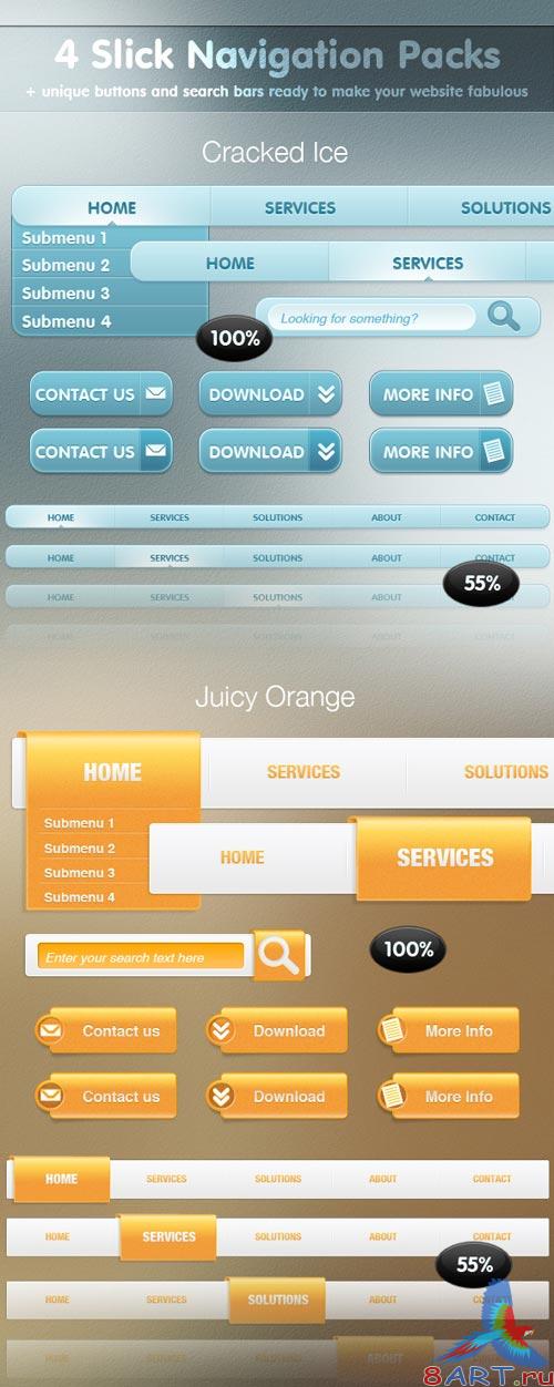 Slick Navigation Packs, Buttons &amp; Search Bars