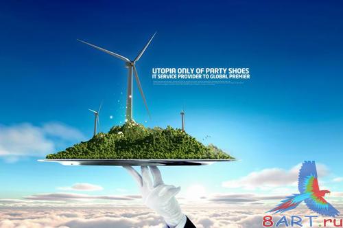 Creative PSD layered clouds in the side panel material