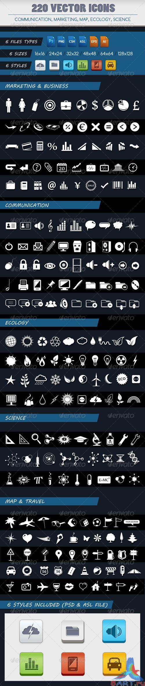GraphicRiver - 220 VECTOR ICONS OF 5 CATEGORIES 2498338