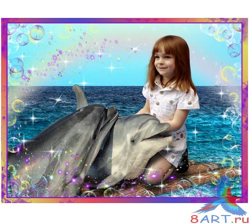 Шаблон на фотошопа "Дельфины" Шаблон к фотошопа "Дельфины"