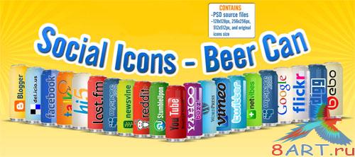 PSD Template - Social Icons on a Beer Can