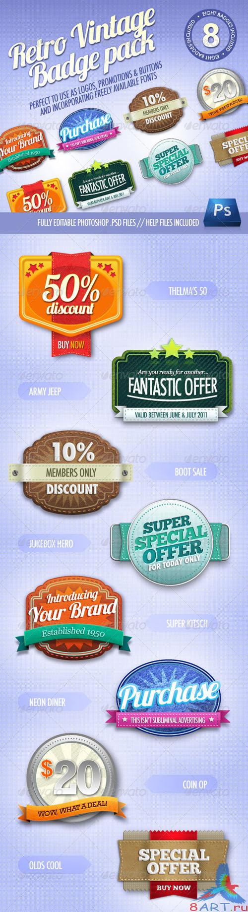 GraphicRiver - 8 Retro Vintage badges