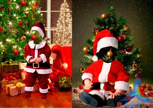 Шаблоны в видах фотошопа - Дети в течение костюмах Санты Шаблоны в видах фотошопа - Дети на костюмах Санты