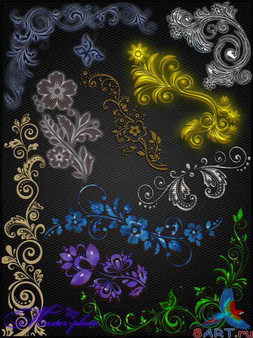 PSD исходник чтобы творчества в течение фотошопе - Цветочные завитки PSD исходник с целью творчества на фотошопе - Цветочные завитки