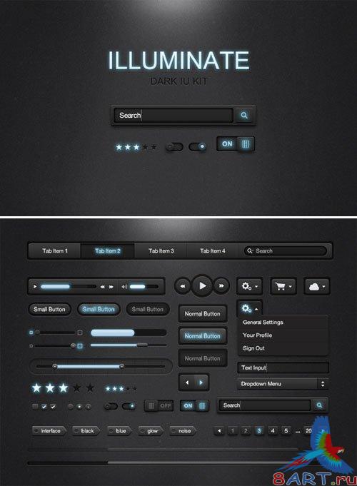 Illuminate Dark UI Kit PSD Template