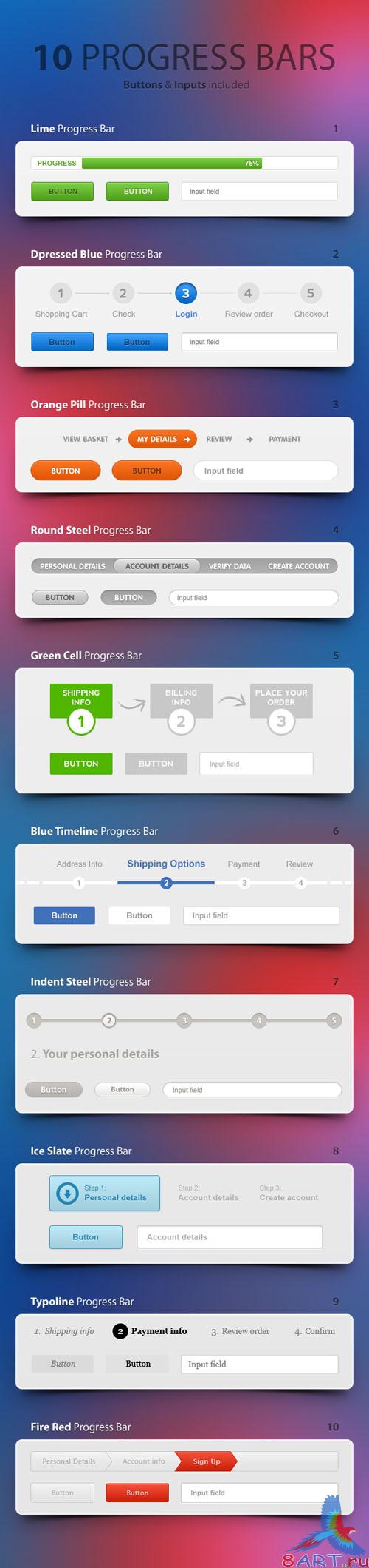 10 Progress bars buttons