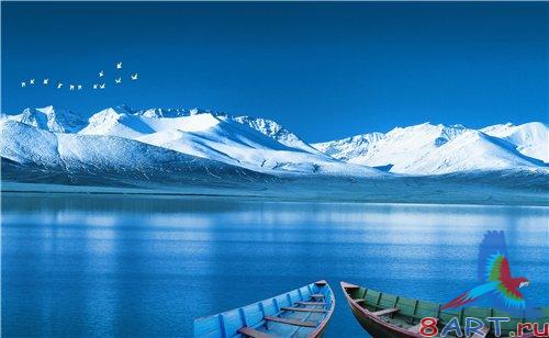 PSD - Snowy mountains and the lake