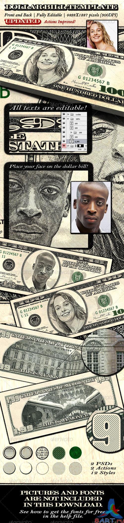 GraphicRiver - Dollar Bill Template - Front and Back - 1373600