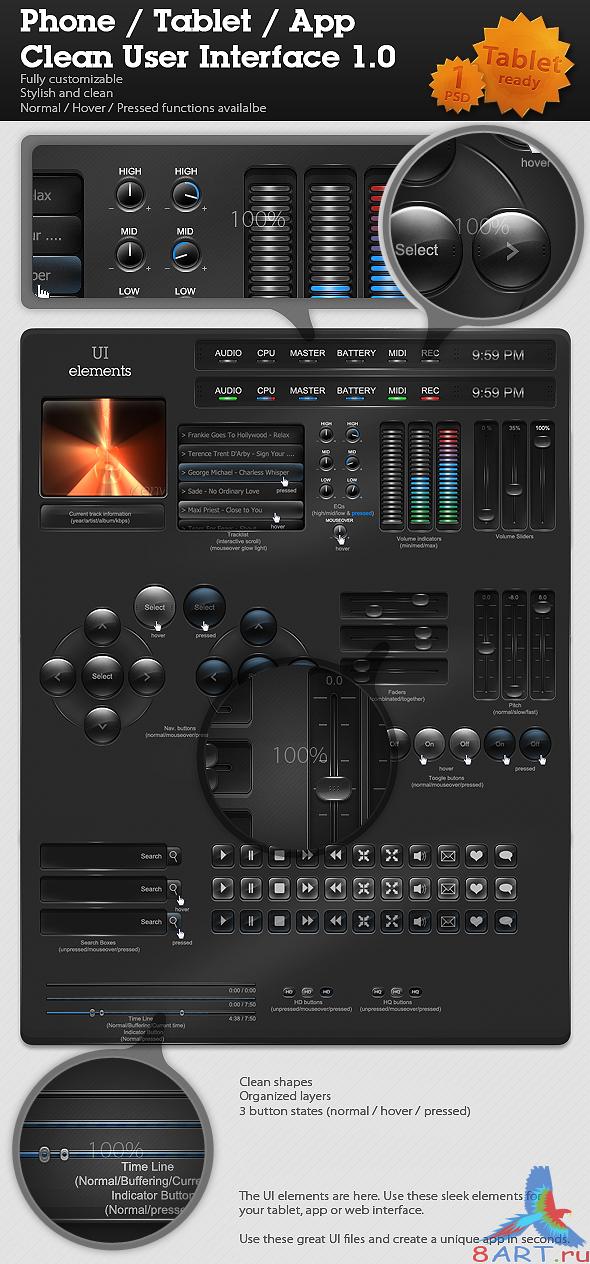 Phone Tablet App Clean User Interface (�������� � ������� ������� PSD)