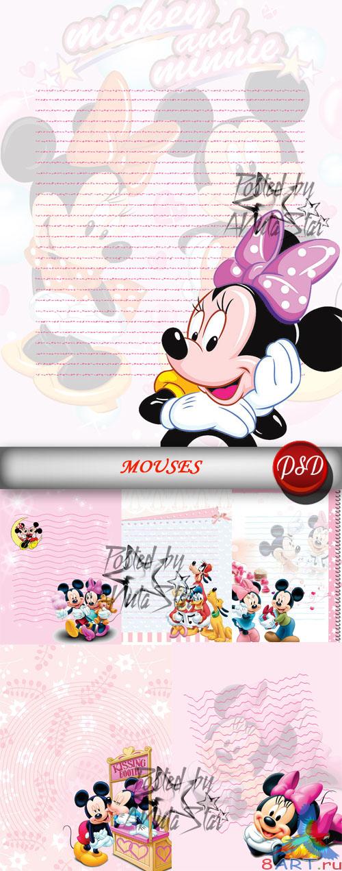 PSD - Children's backgrounds for text with Mickey & Mini Mouse          