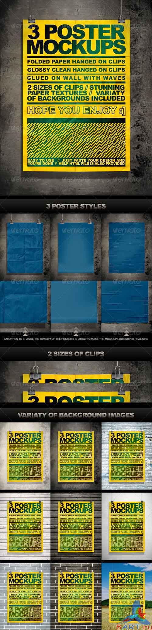 GraphicRiver Poster Mock Up Kit = 3 Unique Styles + Backgrounds - REUPLOAD