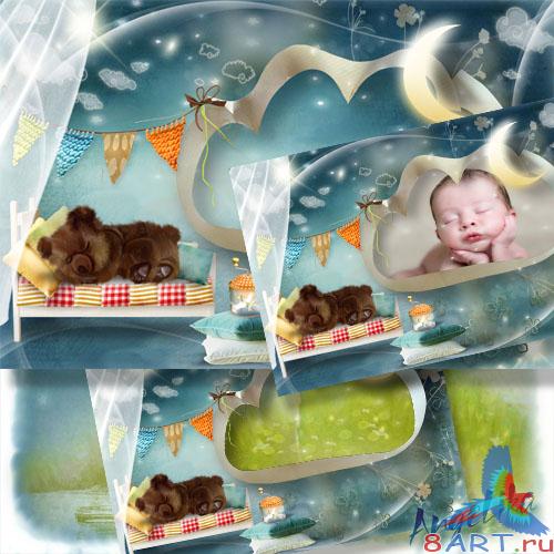 Фоторамка с целью малышей - Спящий медвежонок Фоторамка к малышей - Спящий медвежонок