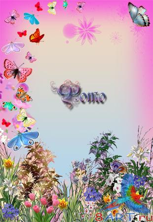Рамочка – Летние цветы равно бабочки Рамочка – Летние цветы равно бабочки