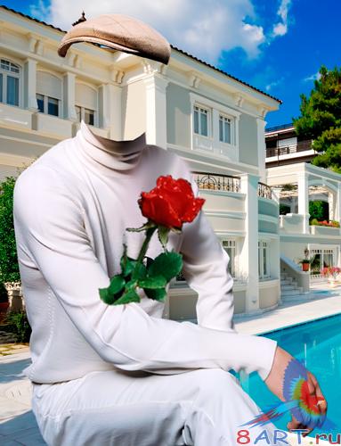 Шаблон чтобы фотошопа – Мужчина из розой в течение белом Шаблон в видах фотошопа – Мужчина почти розой на белом