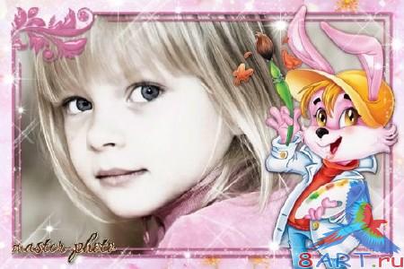 Рамка детская с целью фотошопа - красный заяц Рамка детская с целью фотошопа - красный заяц