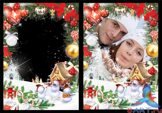 Рамка ради фото - Веселые снеговики Рамка ради фото - Веселые снеговики