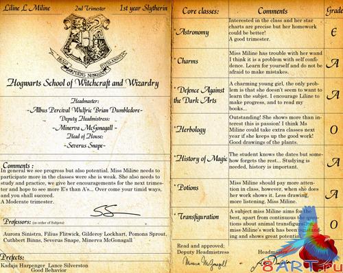 Hogwarts reportcard PSD
