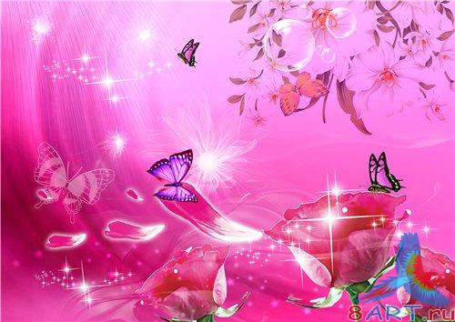 PSD - Pink Roses with butterflies