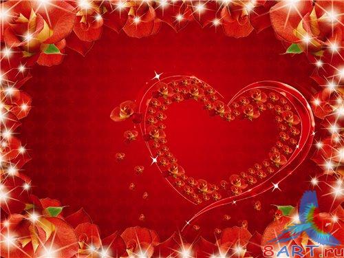 PSD - Bright Red Flowers and Heart