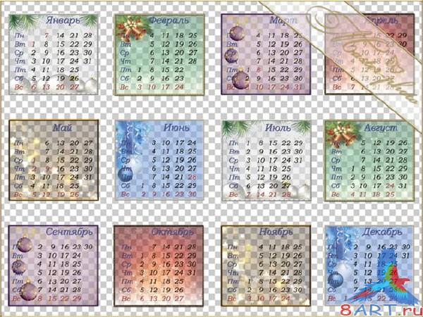 Зимняя календарная сетка ради фотошопа - Новогодние праздники Зимняя календарная сетка в интересах фотошопа - Новогодние праздники