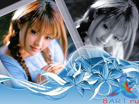 Photoframe-Girl with blue flowers - ��������� �� �������� �������(����� ����� ����)