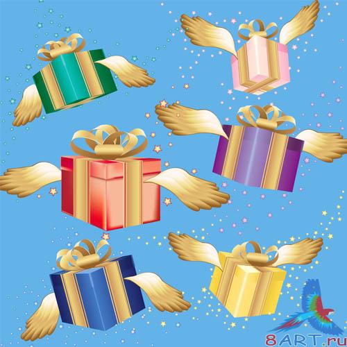 Летающие подарки со звёздочками на PSD формате Летающие подарки со звёздочками в течение PSD формате