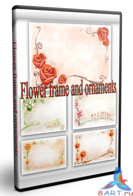 Flower frame and ornaments / PSD