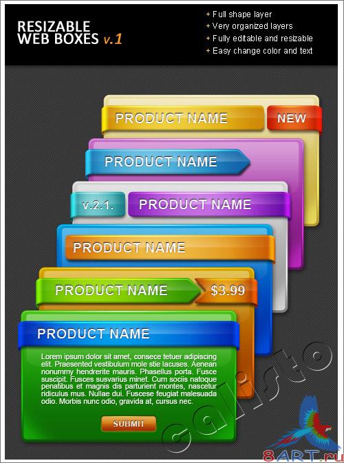 Web boxes / Featured Boxes in Various Colors, 6 st - GraphicRiver