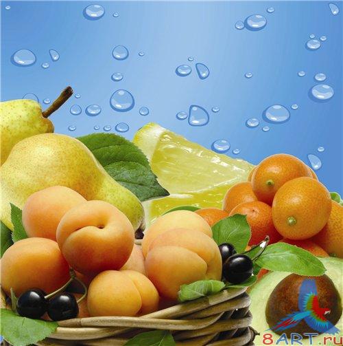 PSD - Fruit Mix and blue Background