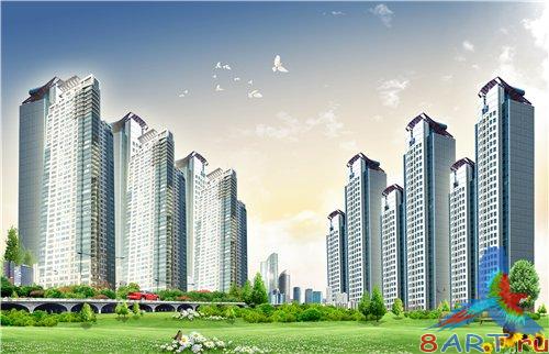 PSD - High houses near the park PSD - High houses near the park