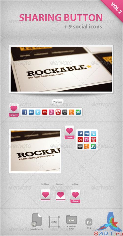 SHARING BUTTON + 9 social icons - GraphicRiver