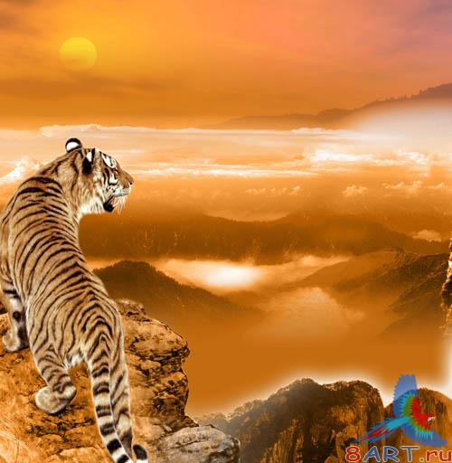 PSD - Tiger in the mountains