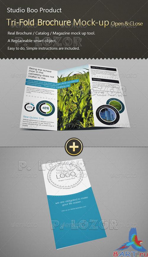 Tri-Fold Brochure Catalog Mock-up Open & Close