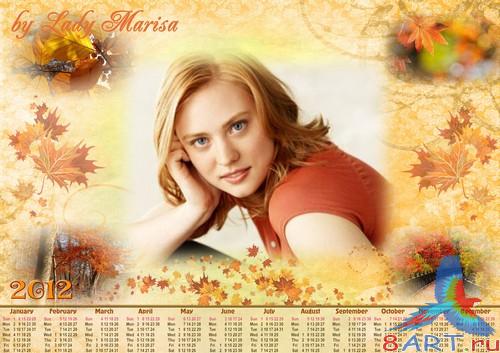 Календарь-фоторамка в 2012 также 2013 год - Золотые осенние листья Календарь-фоторамка в 2012 равно 2013 год - Золотые осенние листья