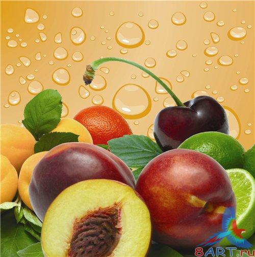 PSD - Fresh fruit on orange backgrounds