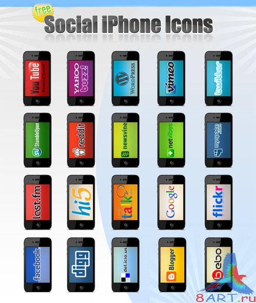 PSD Template - Social iPhone Icons Set