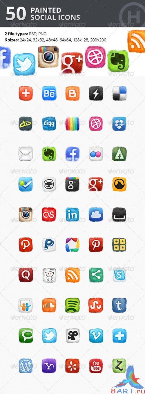 GraphicRiver 50 Painted Social Icons GraphicRiver 50 Painted Social Icons