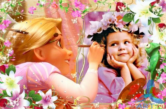 Яркая детская рамочка на фото почти героями м/ф Рапунцель 3 Яркая детская рамочка на фото почти героями м/ф Рапунцель 3