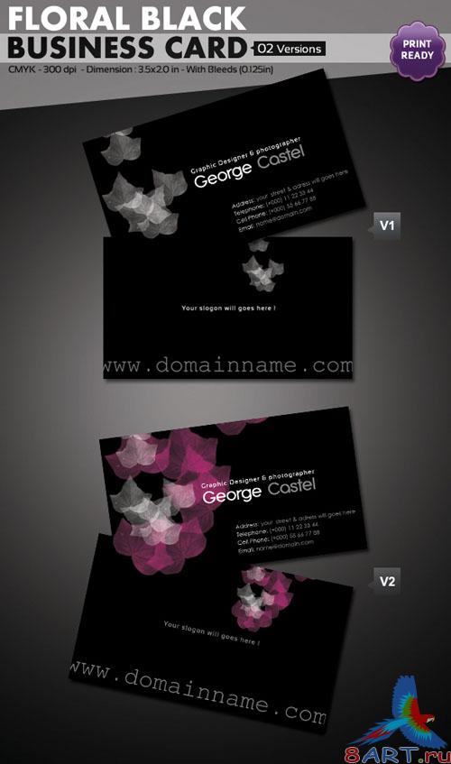 Floral Black Business Card Template
