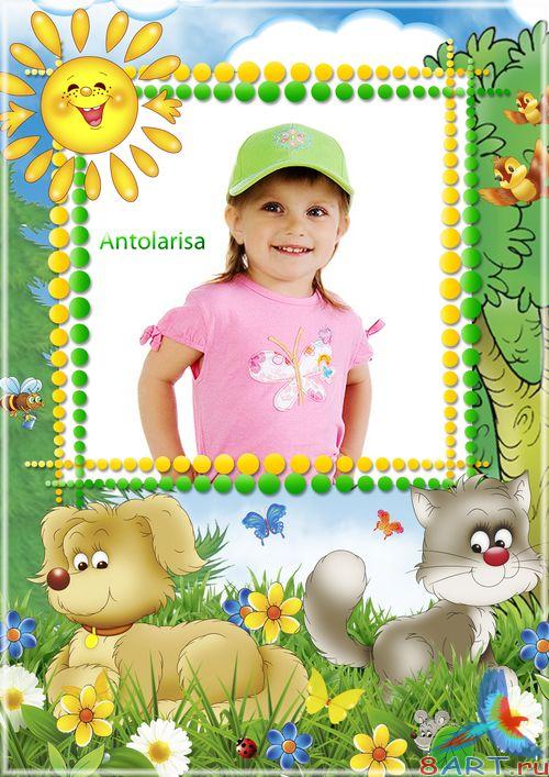 Детская рамочка к фото от собачкой равным образом кошечкой Детская рамочка в интересах фото от собачкой равно кошечкой